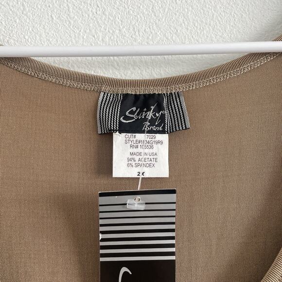 Slinky Brand Dress Women 2X Beige Liquid Knit Casual Flutter Hem Lagen Stretch - Picture 2 of 7